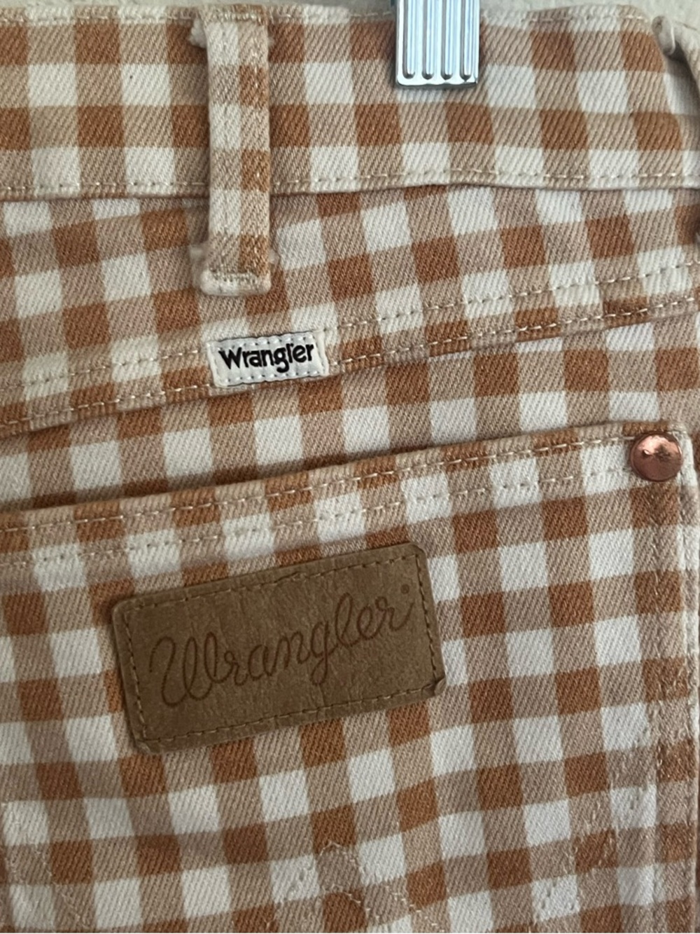 Wrangler Wanderer 622  Tan Gingham Check High Rise Flare Jeans 32 x 32 - Picture 7 of 12
